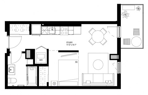 Floor plan for studio, 1 bath, 460 sqft